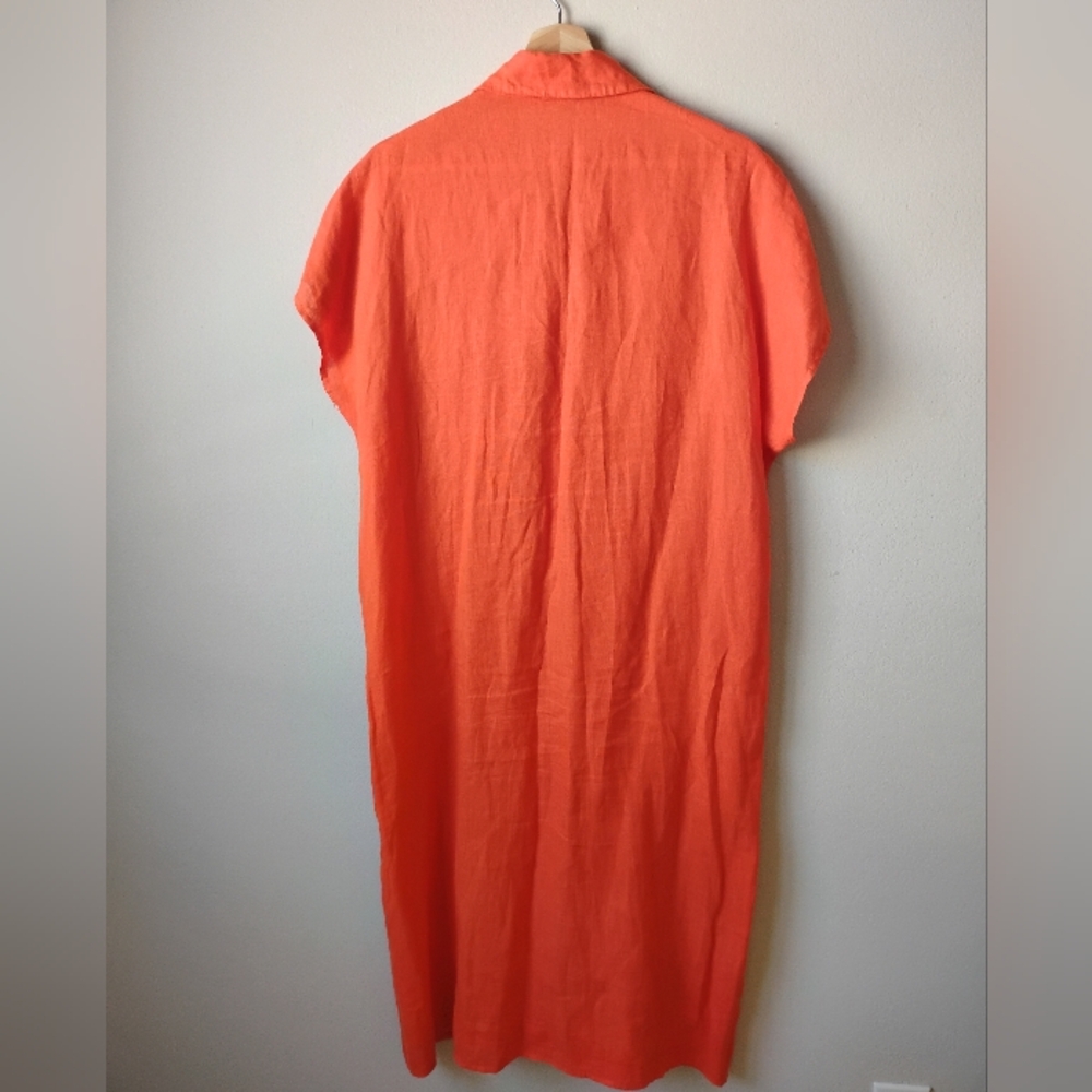 LUA Made in Italy Vibrant Orange 100% Linen Button Down Dress - Picture 7 of 15